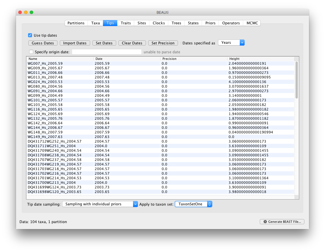 Set precision for selected taxa